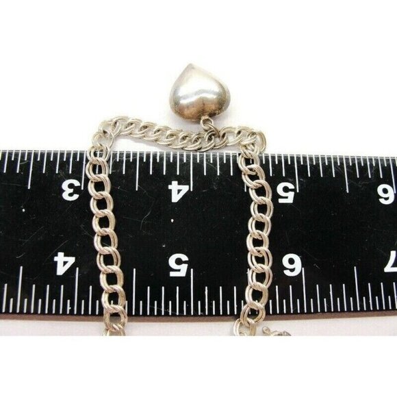 925 Sterling Silver Circle Link Bracelet Puffed Heart Italy SU - Picture 4 of 5